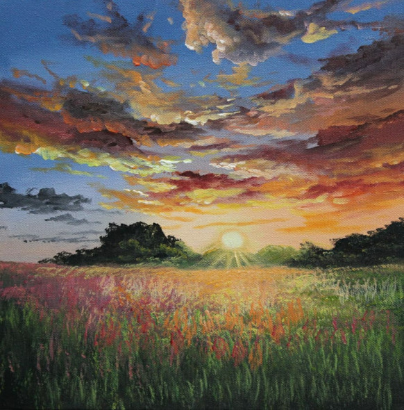 Sunset Calming View By ARTOHOLIC (ART_3319_63387) - Handpainted Art Painting - 24in X 24in