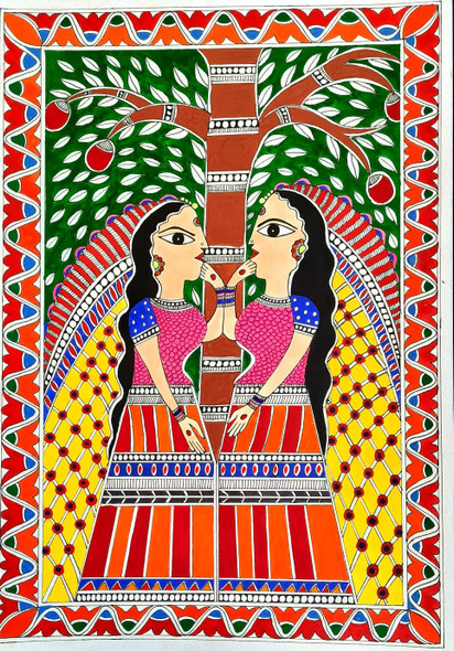 Twin Sisters (ART_8415_63427) - Handpainted Art Painting - 16in X 23in