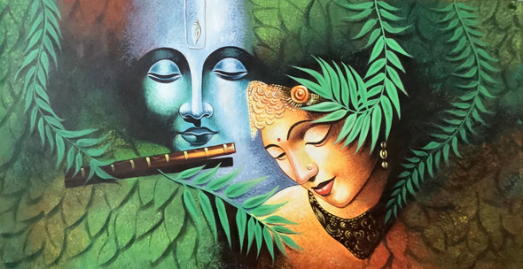 The Divine Radha Krishna-25 By ARTOHOLIC (ART_3319_63524) - Handpainted Art Painting - 48in X 24in