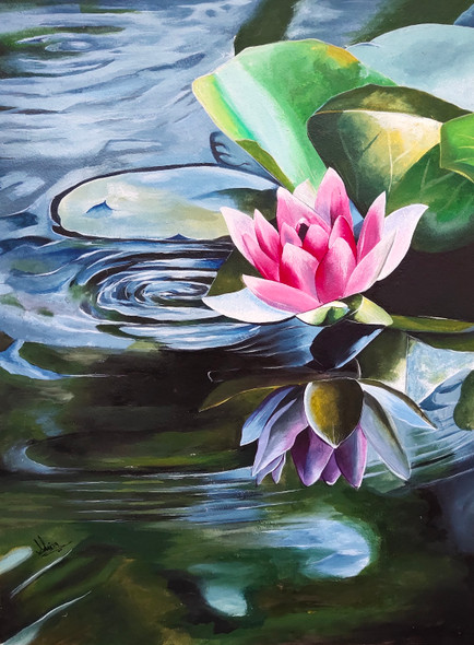 Lotus  (ART_329_63645) - Handpainted Art Painting - 13in X 17in