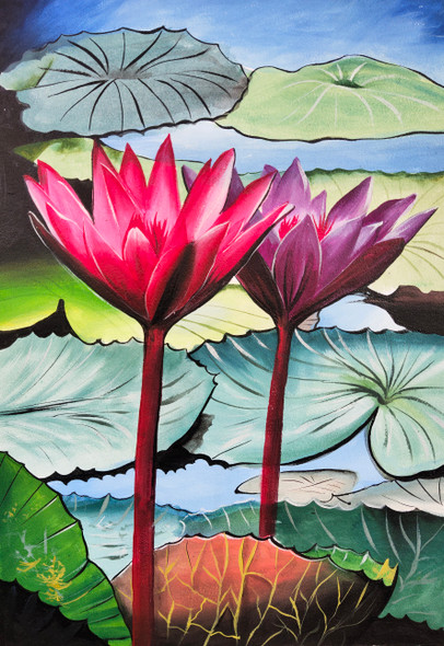 Lotus (ART_329_63637) - Handpainted Art Painting - 13in X 18in