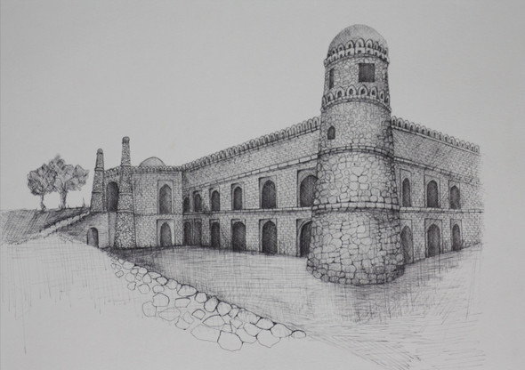 Black And White Monument (ART_3343_63600) - Handpainted Art Painting - 20 in X 15in