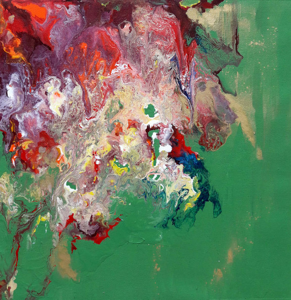 Abstract Fluid Acrylic Painting In The Greens (ART_8034_61807) - Handpainted Art Painting - 12in X 12in