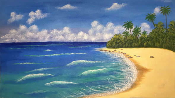 Beach view (ART_7930_55593) - Handpainted Art Painting - 12in X 22in