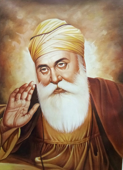 GURU NANAK DEV JI PORTRAIT (ART_3319_63607) - Handpainted Art Painting - 24in X 36in