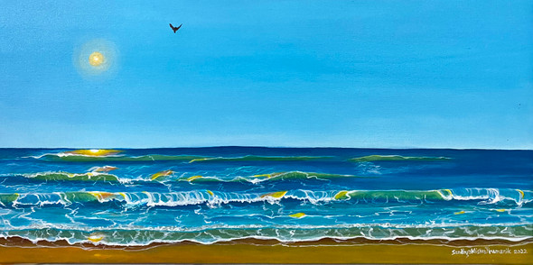 Sunrise At Ganga Sagar (ART_8370_63885) - Handpainted Art Painting - 24in X 12in