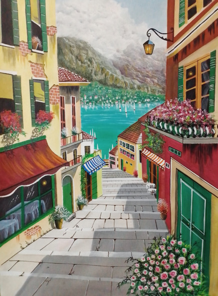 Town Of Valley (ART_5868_63850) - Handpainted Art Painting - 24in X 36in