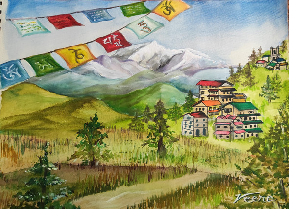 Kalimpong (ART_3827_63802) - Handpainted Art Painting - 16in X 12in