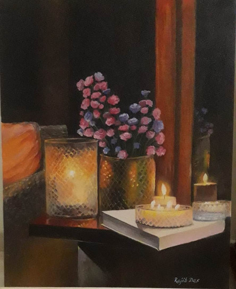 Whispers Of Candlelight (ART_4209_63830) - Handpainted Art Painting - 16in X 20in