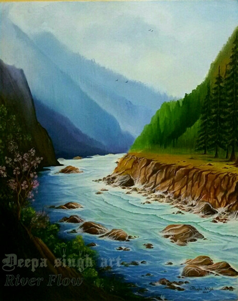 River Flow (ART_8424_63763) - Handpainted Art Painting - 24in X 30in