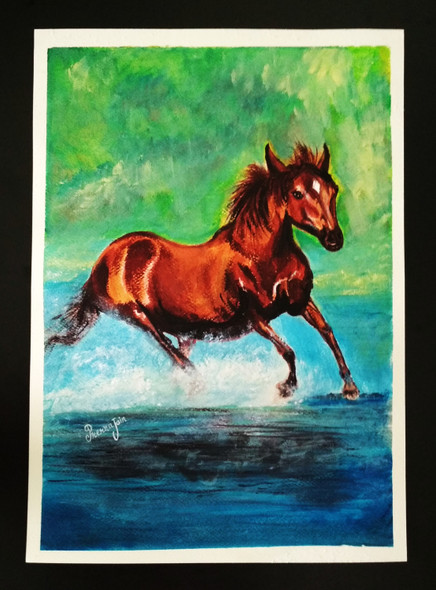 Horse (ART_8249_61634) - Handpainted Art Painting - 8in X 12in