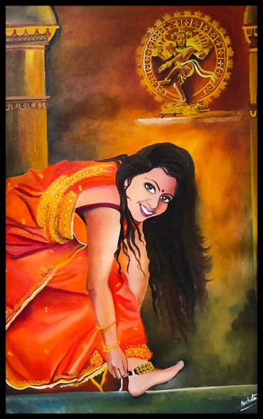 Sound Of Ghungroo With Natraj (ART_7440_55067) - Handpainted Art Painting - 15 in X 24in