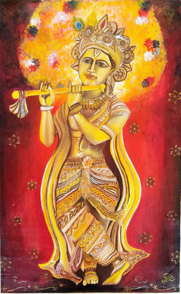 Krishna Murari (ART_7440_54886) - Handpainted Art Painting - 16 in X 27in