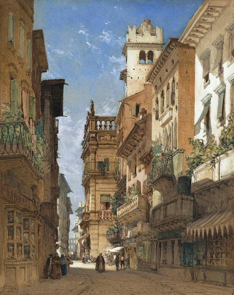 Corso Sant‚Äô Anastasia With The Palazzo Maffei In Verona (1855) By William Callow (PRT_12313) - Canvas Art Print - 19in X 24in