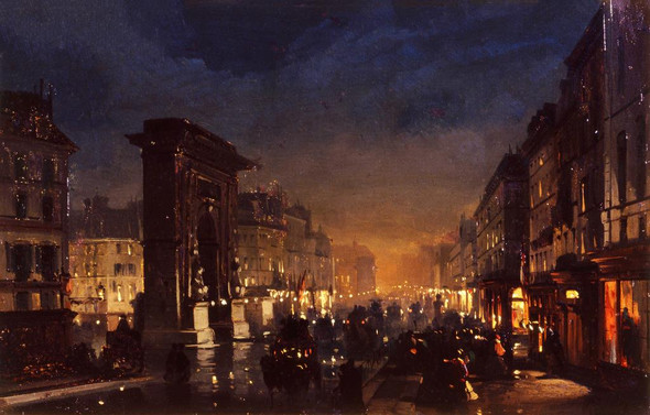 Boulevard Et Porte Saint Denis, Olio Su Cartoncino Intelato (1855) By Ippolito Caffi (PRT_12312) - Canvas Art Print - 37in X 24in