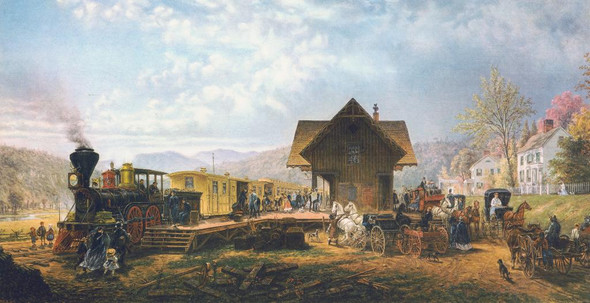 The 9 AM Accommodations, Stratford, Connecticut (1868) By Edward Lamson Henry (PRT_12354) - Canvas Art Print - 48in X 25in