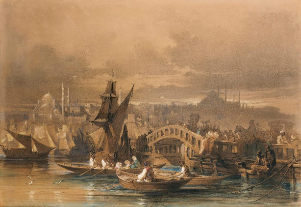 Galata Bridge, Constantinople (1857) By Amadeo Preziosi (PRT_12349) - Canvas Art Print - 26in X 18in