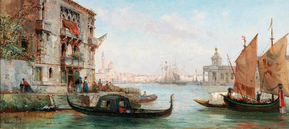 Venice, A View Of The Liberia From The Grand Canal By Pierre Tetar Van Elven (PRT_12382) - Canvas Art Print - 23in X 10in