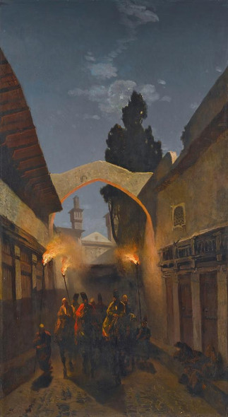 Nocturnal Cavalcade, Tehran (1859) By Alberto Pasini (PRT_12380) - Canvas Art Print - 17in X 30in