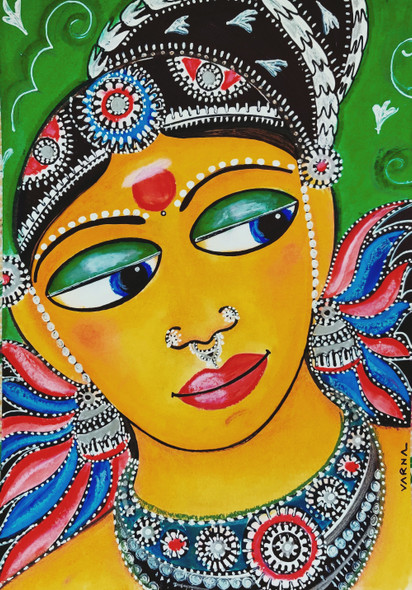 Kerala lady mural painting (PRT_8079_64111) - Canvas Art Print - 16in X 20in