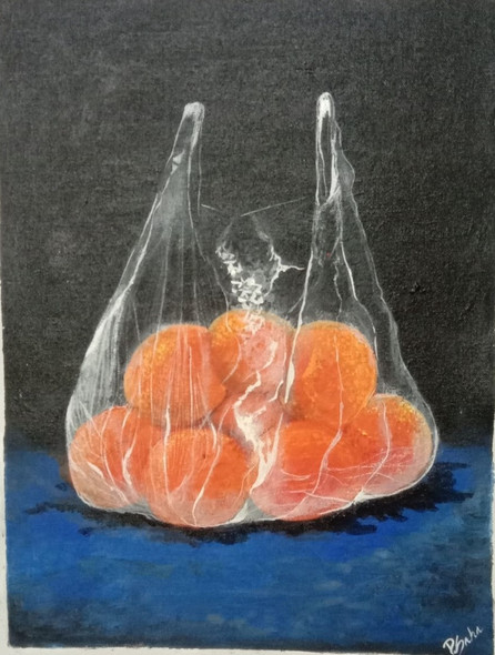 Steel Life (oranges) (ART_7115_64064) - Handpainted Art Painting - 14in X 18in