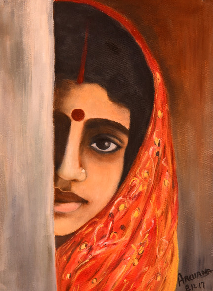 Buy Village Girl Handmade Painting by UMESH BHARTI. Code:ART_4397_39348 -  Paintings for Sale online in India.