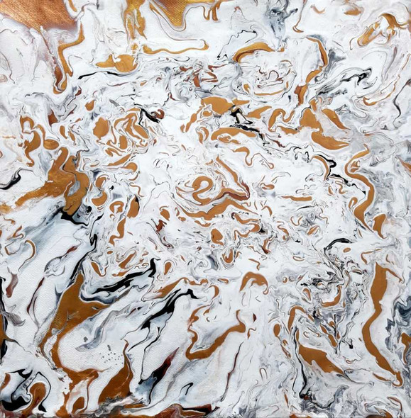 Abstract Fluid Art Black Bronze And Gold Splash Metallic Colours (ART_8034_63939) - Handpainted Art Painting - 12in X 12in