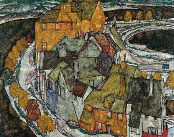 Crescent Of Houses II (1915) By Egon Schiele (PRT_12402) - Canvas Art Print - 21in X 16in