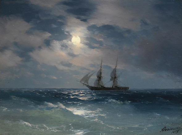 The Brig Mercury In Moonlight (1874) By Ivan Konstantinovich Aivazovsky (PRT_12457) - Canvas Art Print - 26in X 19in