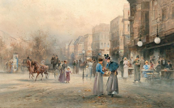 A Scene In Paris II By Emil Barbarini (PRT_12427) - Canvas Art Print - 22in X 14in