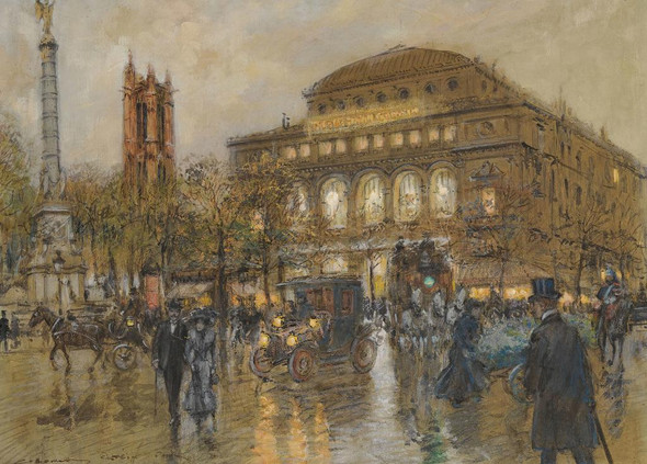 Th√©√¢tre Du Ch√¢telet And Tour St Jacques, Paris By Georges Stein (PRT_12588) - Canvas Art Print - 24in X 17in