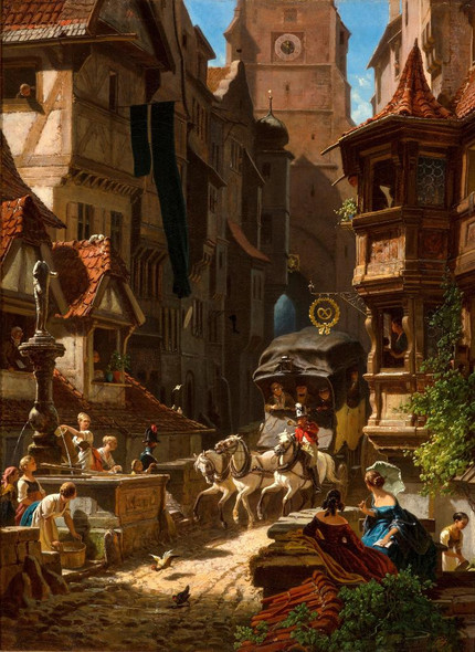 The Arrival Of The Stagecoach (circa 1859) By Carl Spitzweg (PRT_12569) - Canvas Art Print - 23in X 31in