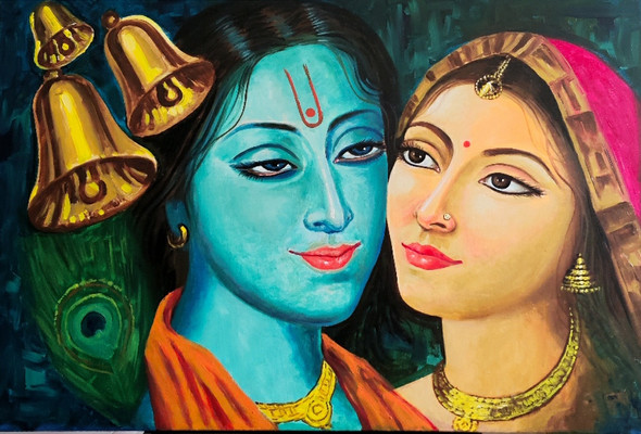 Eternal bond of radhe krishna (ART_7345_64221) - Handpainted Art Painting - 36in X 24in