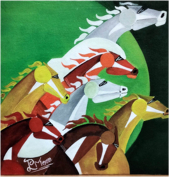 MODERN ART  - SEVEN HORSE (ART_1033_64210) - Handpainted Art Painting - 12in X 12in
