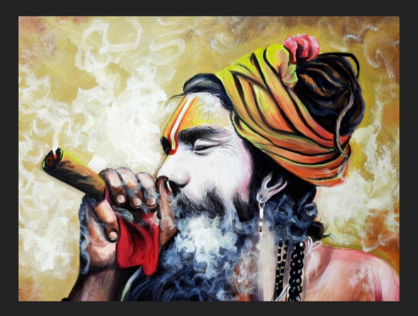 Sadhu Painting On Canvas Sadhu Smoking Painting Holy Sadhubaba Art Work On Can (ART_7555_64030) - Handpainted Art Painting - 20in X 30in