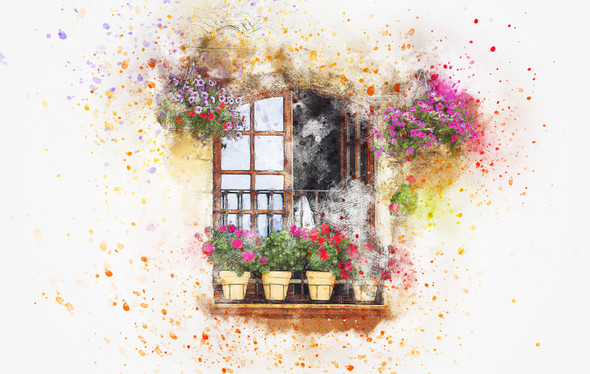 Balcony Facade Flowers (PRT_7809_64556) - Canvas Art Print - 36in X 22in