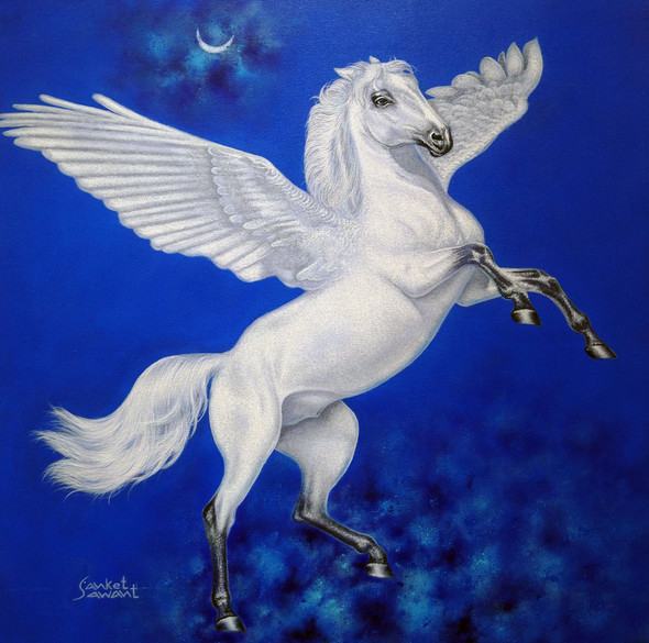 Fly Horse (ART_7171_64539) - Handpainted Art Painting - 24 in X 24in