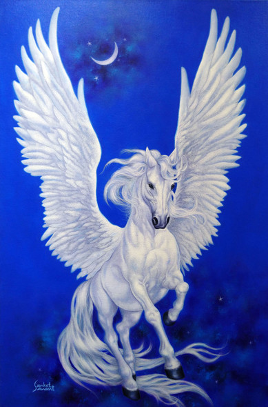 Fly horse (ART_7171_64538) - Handpainted Art Painting - 24in X 36in