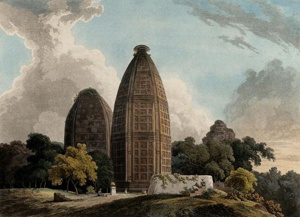 Hindu Temples At Bindraban On The River Jumna, India Coloured Aquatint By Thomas Daniell, 1795 (PRT_13187) - Canvas Art Print - 18in X 13in