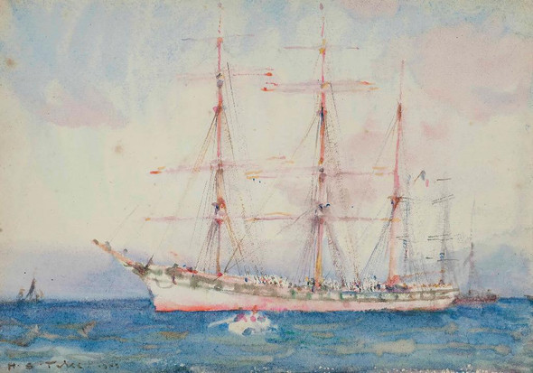 French Windjammer At Anchor Signed And Indistinctly (1900) By Henry Scott Tuke (PRT_13157) - Canvas Art Print - 26in X 18in