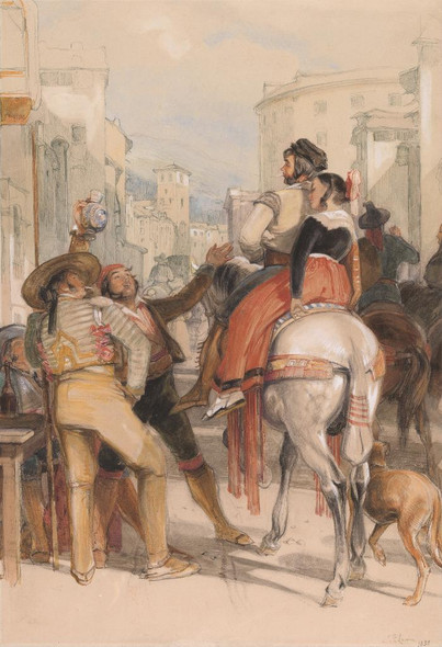 A Street Scene In Granada On The Day Of The Bullfight By John Frederick Lewis (PRT_13206) - Canvas Art Print - 28in X 40in