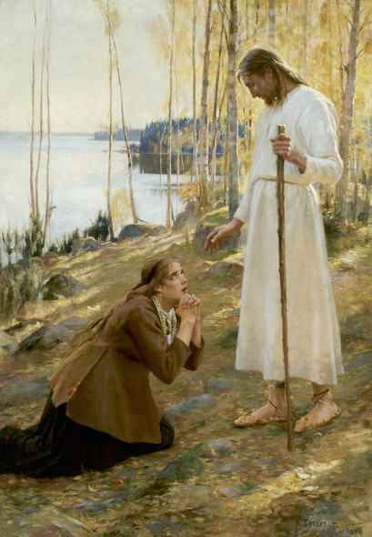 Christ And Mary Magdalene (1890) By Albert Edelfelt (PRT_13134) - Canvas Art Print - 19in X 27in