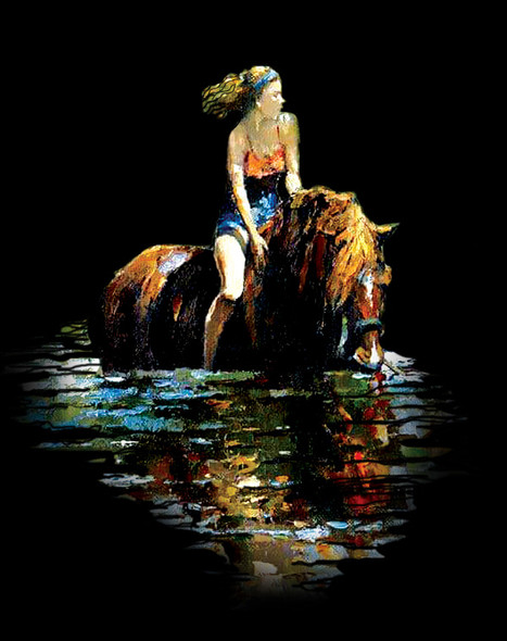 Ridding The Horse - Handpainted Art Painting - 24in X 30in