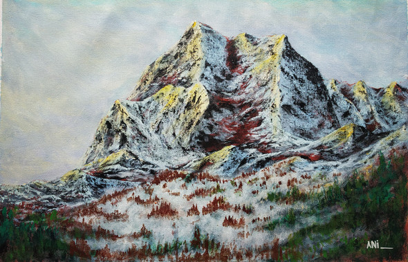 Snow mountain at evening (ART_8466_64609) - Handpainted Art Painting - 25in X 17in