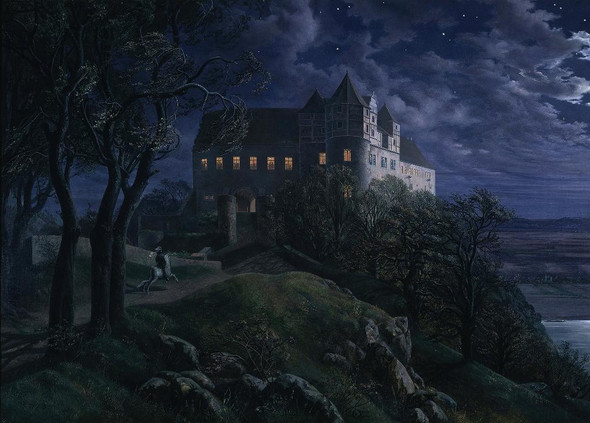 Burg Scharfenberg At Night (1827) By Ernst Ferdinand Oehme (PRT_13717) - Canvas Art Print - 19in X 14in