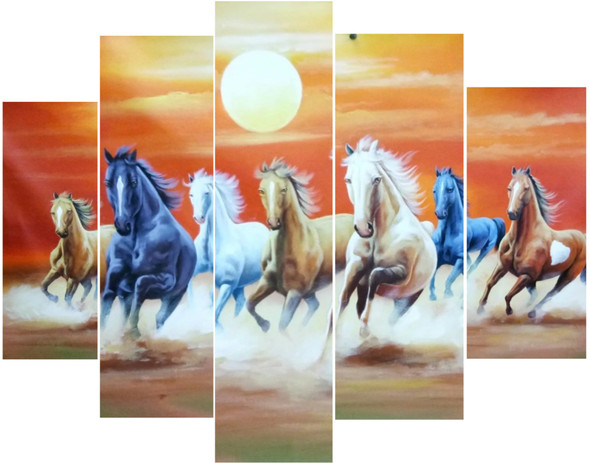 RUNNING HORSES AS PER VASTU BY ARTOHOLIC (ART_3319_65207) - Handpainted Art Painting - 64in X 36in