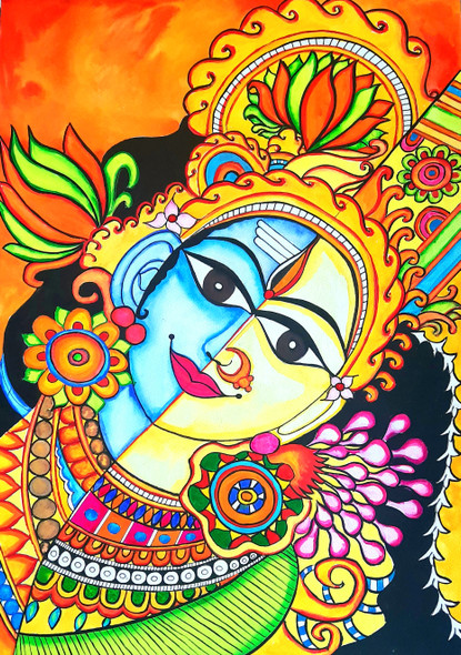 Lord Shiva Parvati  (ART_8415_65187) - Handpainted Art Painting - 16in X 23in