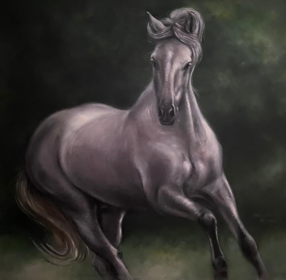 White Running Horse (ART_3512_65048) - Handpainted Art Painting - 44in X 44in