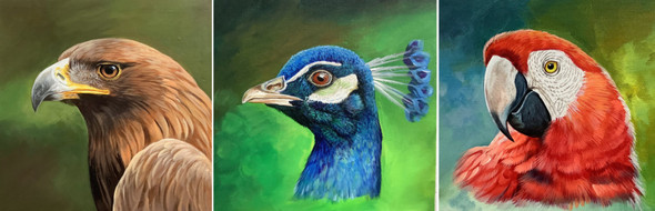 HYPER REALISTIC PAINTINGS FOR SALE NATURE'S BIRDS  (ART_3319_65042) - Handpainted Art Painting - 36in X 12in