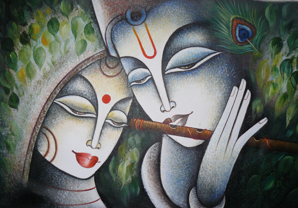 RADHA KRISHNA PAINTING FOR WALL BY ARTOHOLIC (ART_3319_65017) - Handpainted Art Painting - 36in X 24in